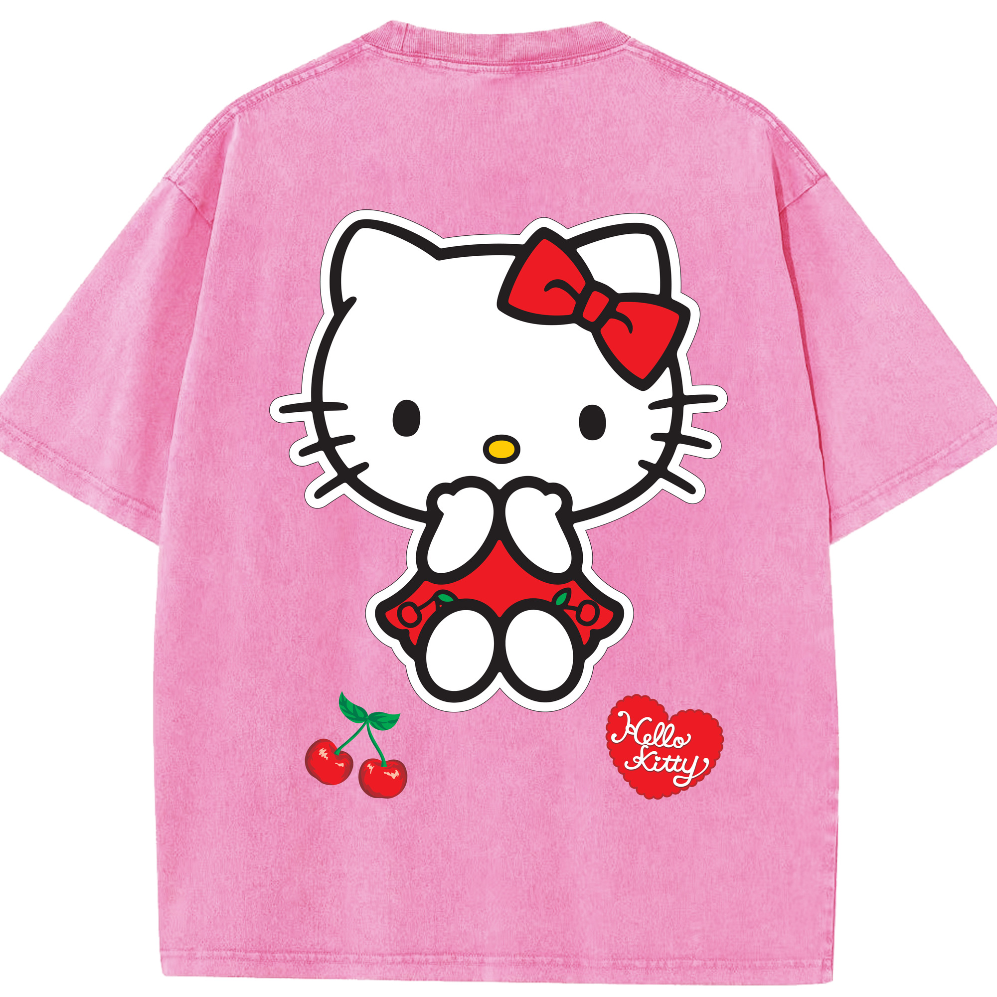 （画像用） Hello Kitty ハローキティ 綿100% ヴィンテージ風 半袖Tシャツ（背面プリント）